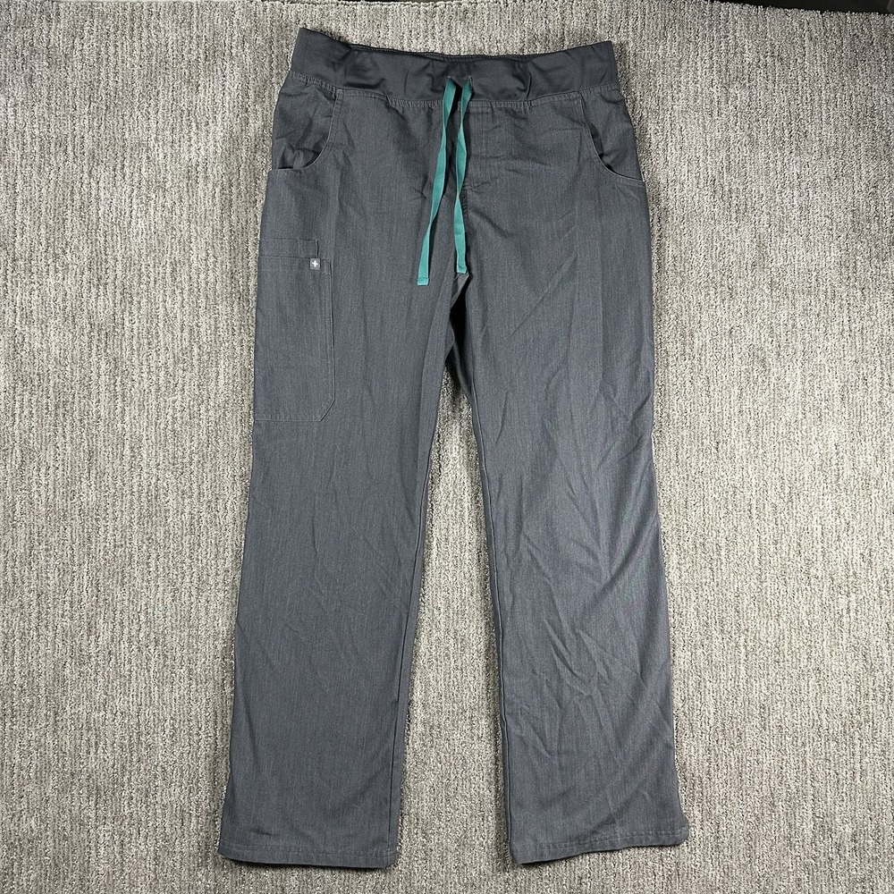 FIGS Scrub Pants Womens M Gray Technical Collection Straight Leg Blue Drawstring